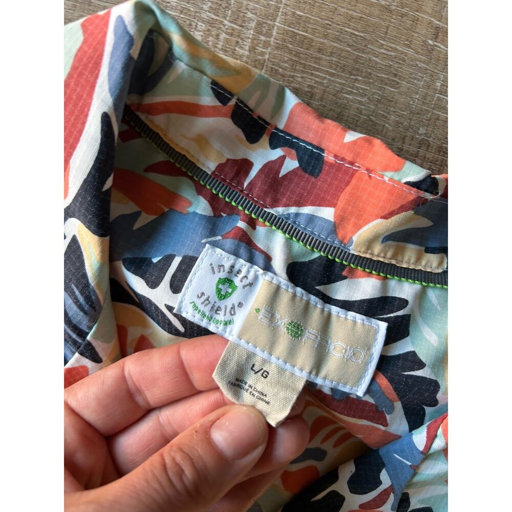 ExOfficio Insect Shield Travel Shirt Women L Tropical Floral Hiking Short Sleeve - Picture 3 of 12